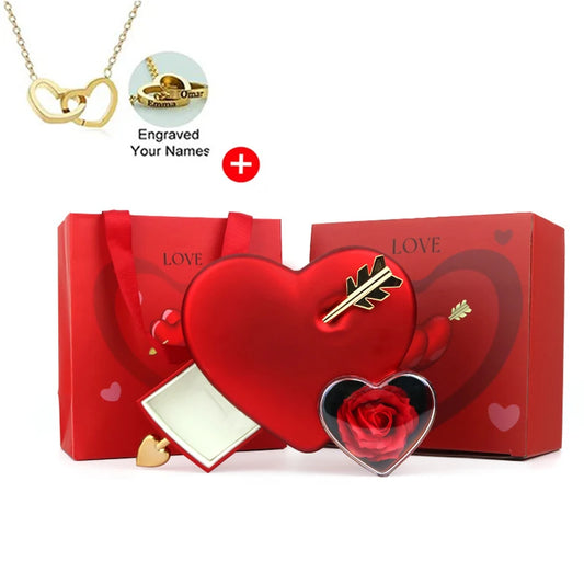 New 2025 Eternal Rose Jewelry Box with Personalized Name Necklace for Girlfriend Wife Valentine's Day Mother's Day Christmas Special Gift