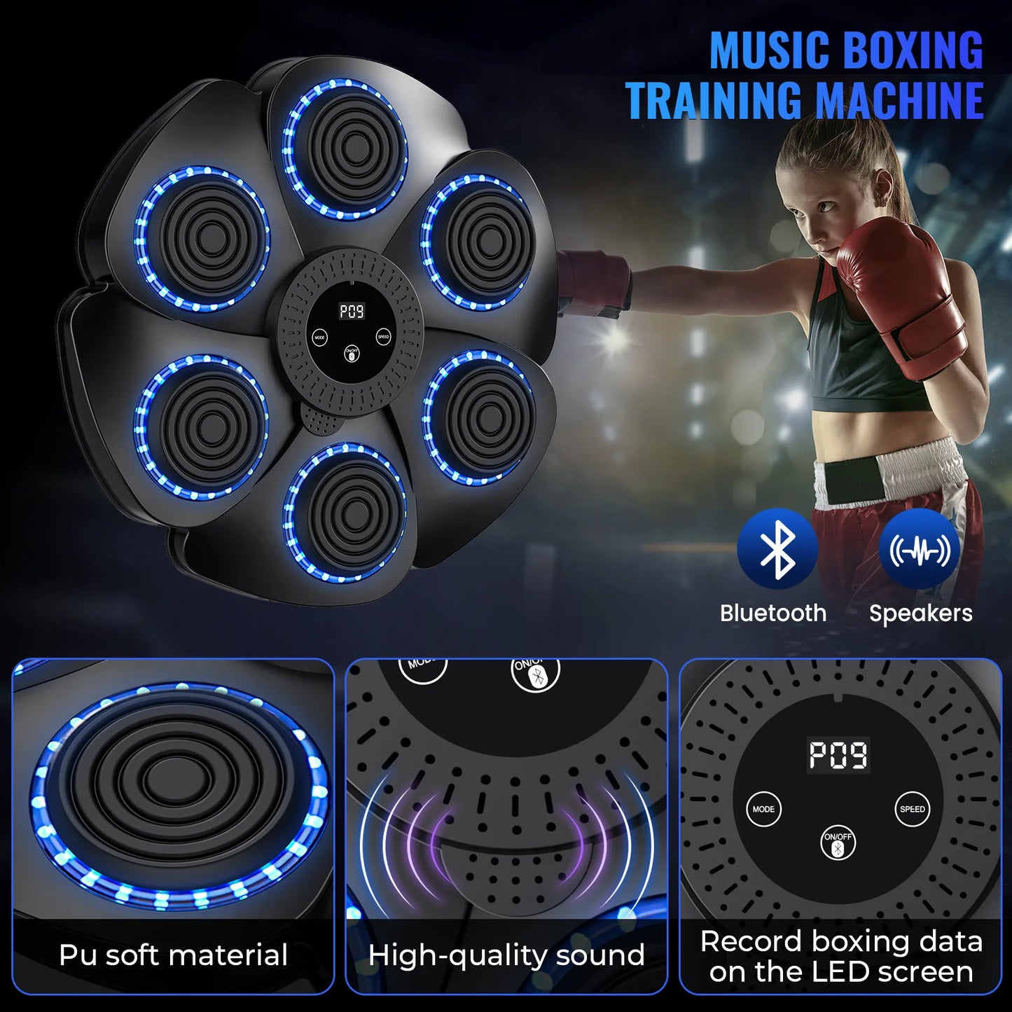 Machine boxe intelligente LED 6 cibles musique pour tous