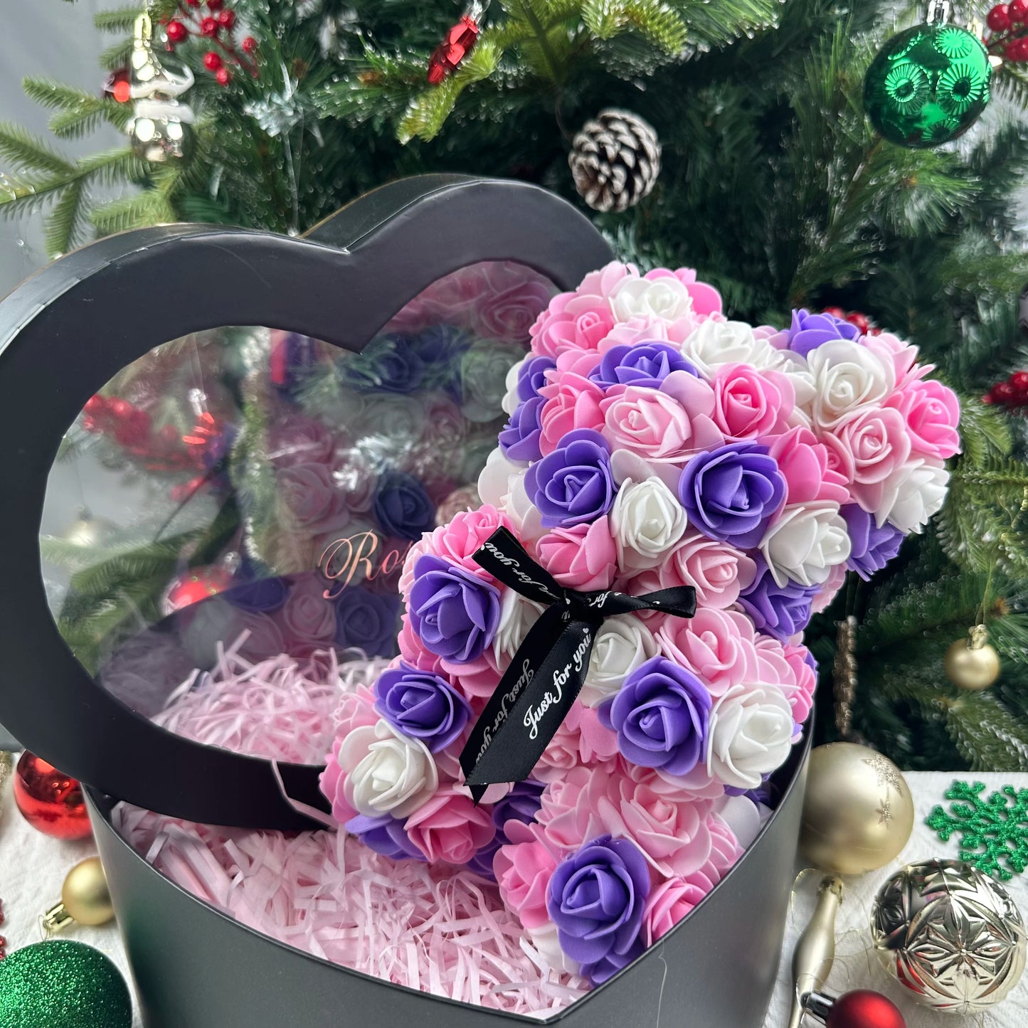 Ours rose 25cm peluche avec boîte cadeau romantique femme