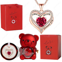 Collier Pendentif Cœur Rouge avec Ours Mignon – Boîte Cadeau