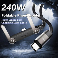 Câble Type-C 2-en-1 90° charge rapide 240W support