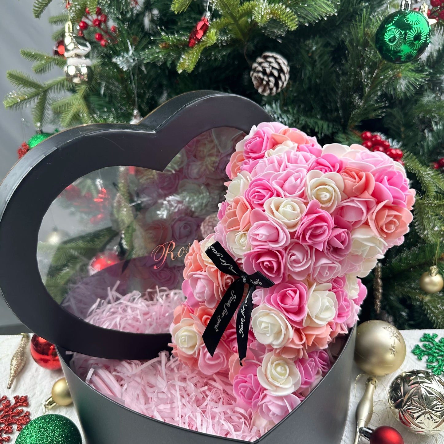 Ours rose 25cm peluche avec boîte cadeau romantique femme