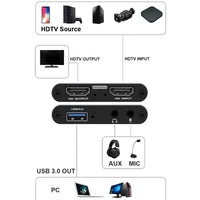 4K USB 3.0 Video Capture Card, HDTV 1080P 60Hz HD, Video Recorder for PS4 OBS, Game Recording, Live Streaming