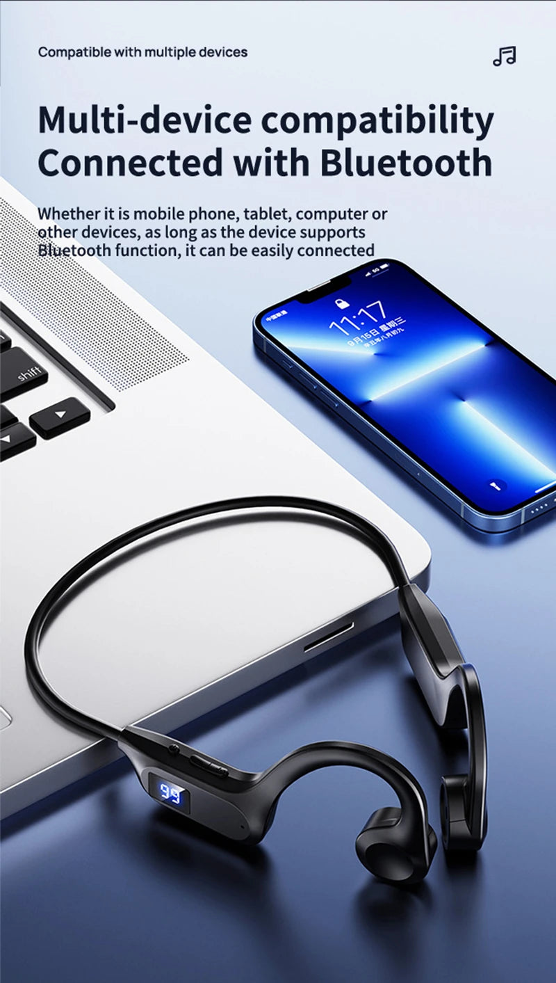 Casque Bluetooth Sport Étanche Conduction Osseuse avec Micro