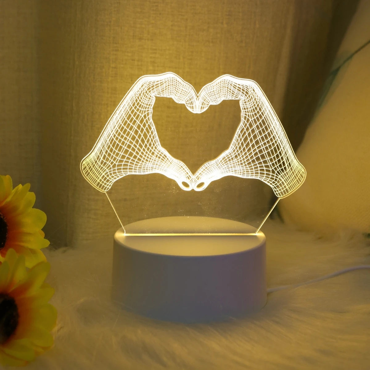 Veilleuse 3D cœur deux mains LED maison bureau cadeau