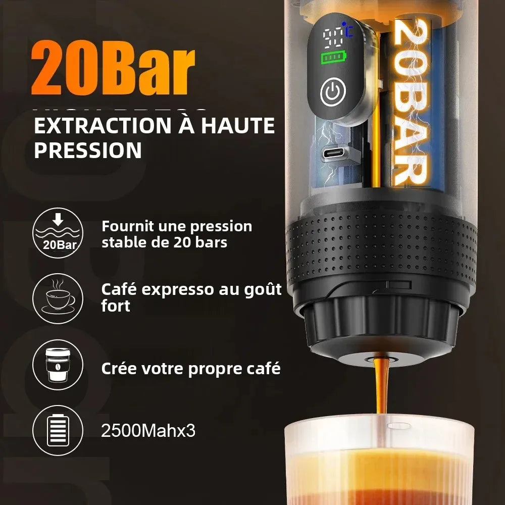 Machine café expresso portable sans fil 3en1 capsules