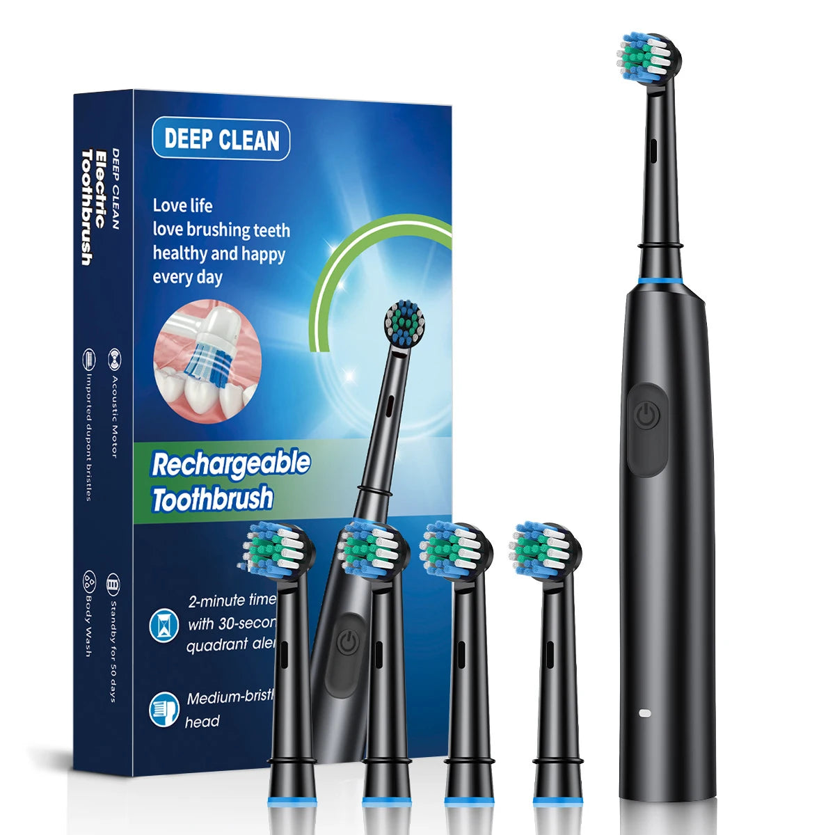 Brosse à dents électrique rechargeable étanche avec 8 têtes