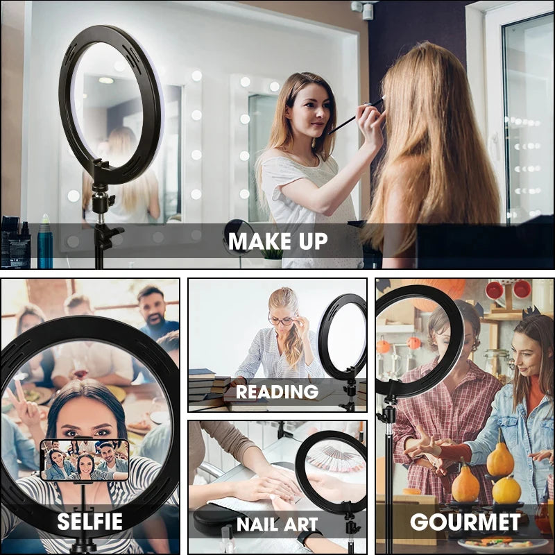 Anneau lumineux LED pour Selfie, 10 pouces, lampe de remplissage à intensité variable pour photographie, avec Mini trépied, pour téléphone portable, vidéo en direct, Studio Photo