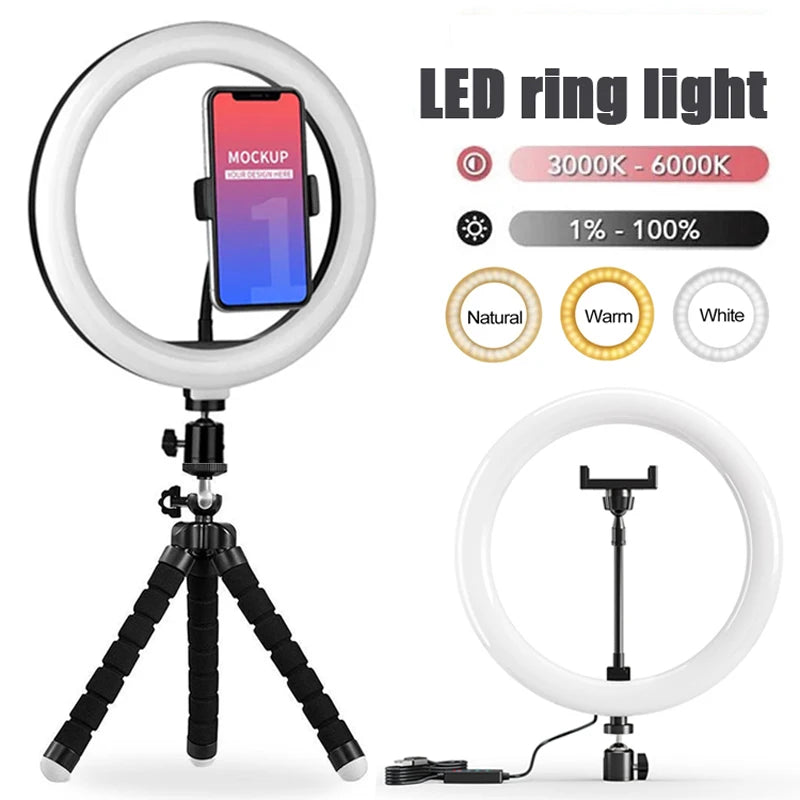 Anneau lumineux LED pour Selfie, 10 pouces, lampe de remplissage à intensité variable pour photographie, avec Mini trépied, pour téléphone portable, vidéo en direct, Studio Photo