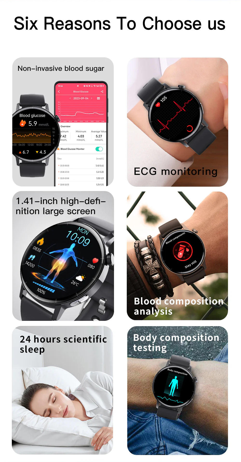 Montre connectée ECG glycémie sans prélèvement analyse sanguine